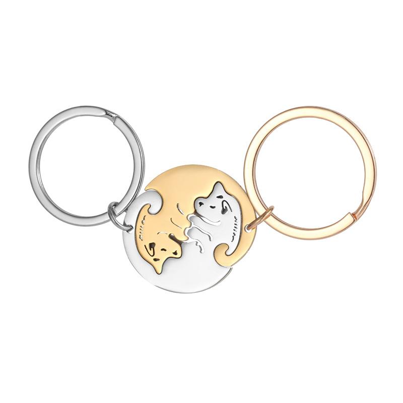 Titanium Steel Hug Dog Stainless Steel Keychain Cute Pet Design Fashion Couple Pendant Practical Valentine's Day Gift