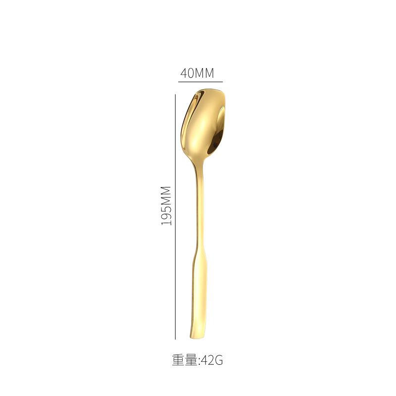 304 Stainless Steel Square-headed Spoon Long Handle Western Dining Teaspoon Coffee Dessert Spoons Silver Tableware