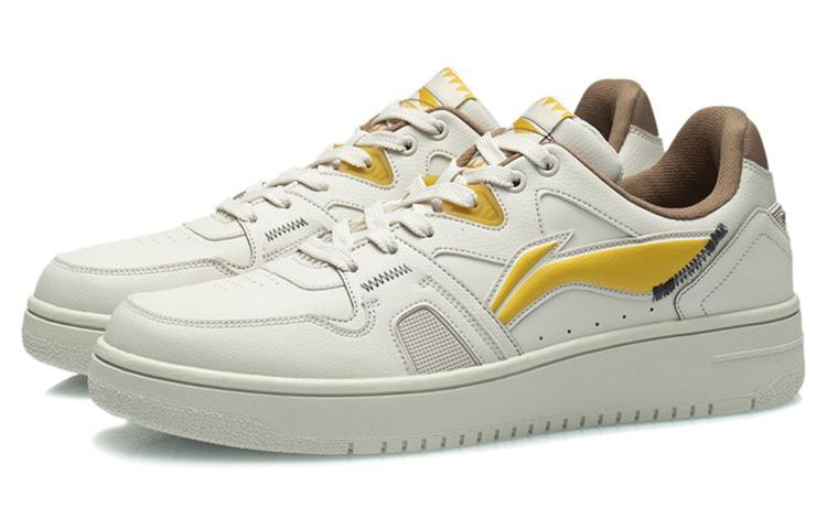 Li Ning Synthetic Leather Slip Resistant Abrasion Resistant Low Top Skateboard Shoes Men's White Yellow AGCR317-4