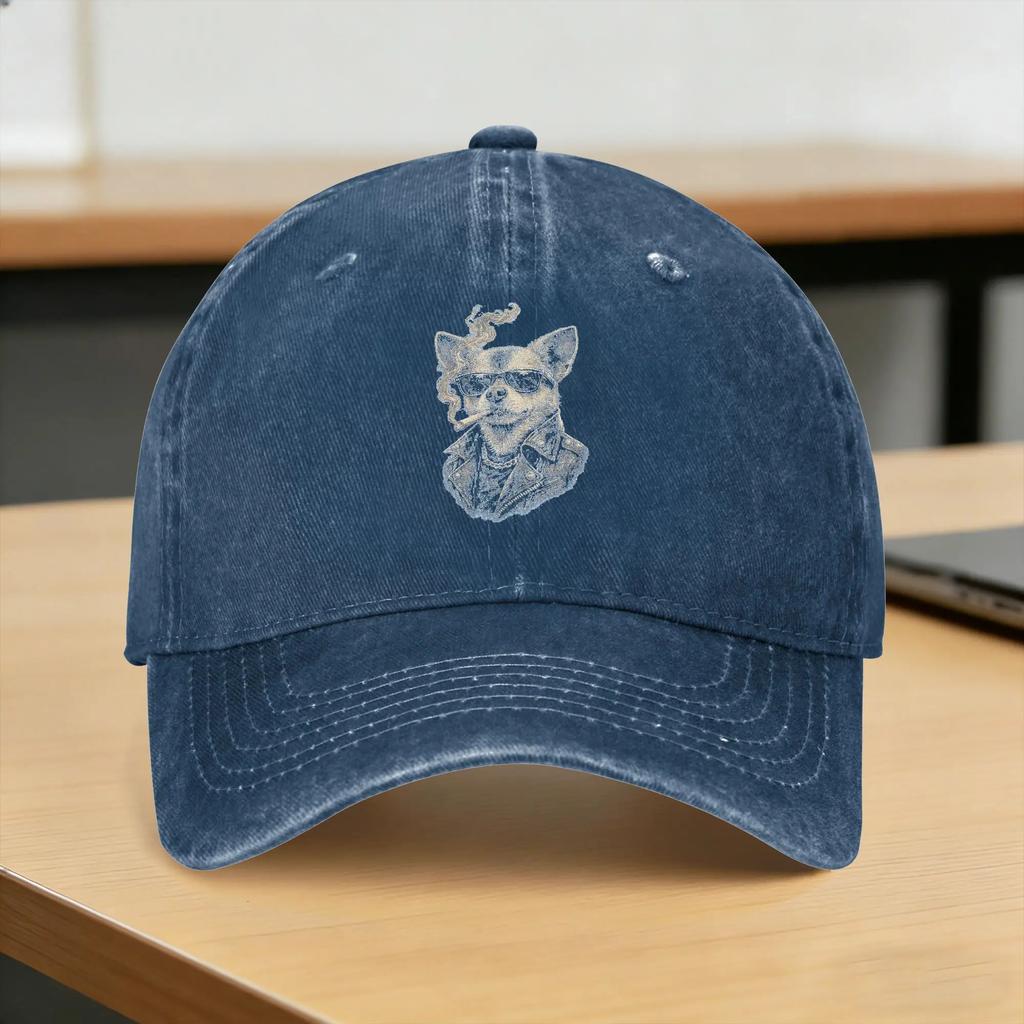 Hund raucht Lustiges Chihuahua Meme Sonne Baseballkappe Mode Unisex Teenager Gewaschene Trucker-Kappe Atmungsaktiv Druck Sport Baseballkappen