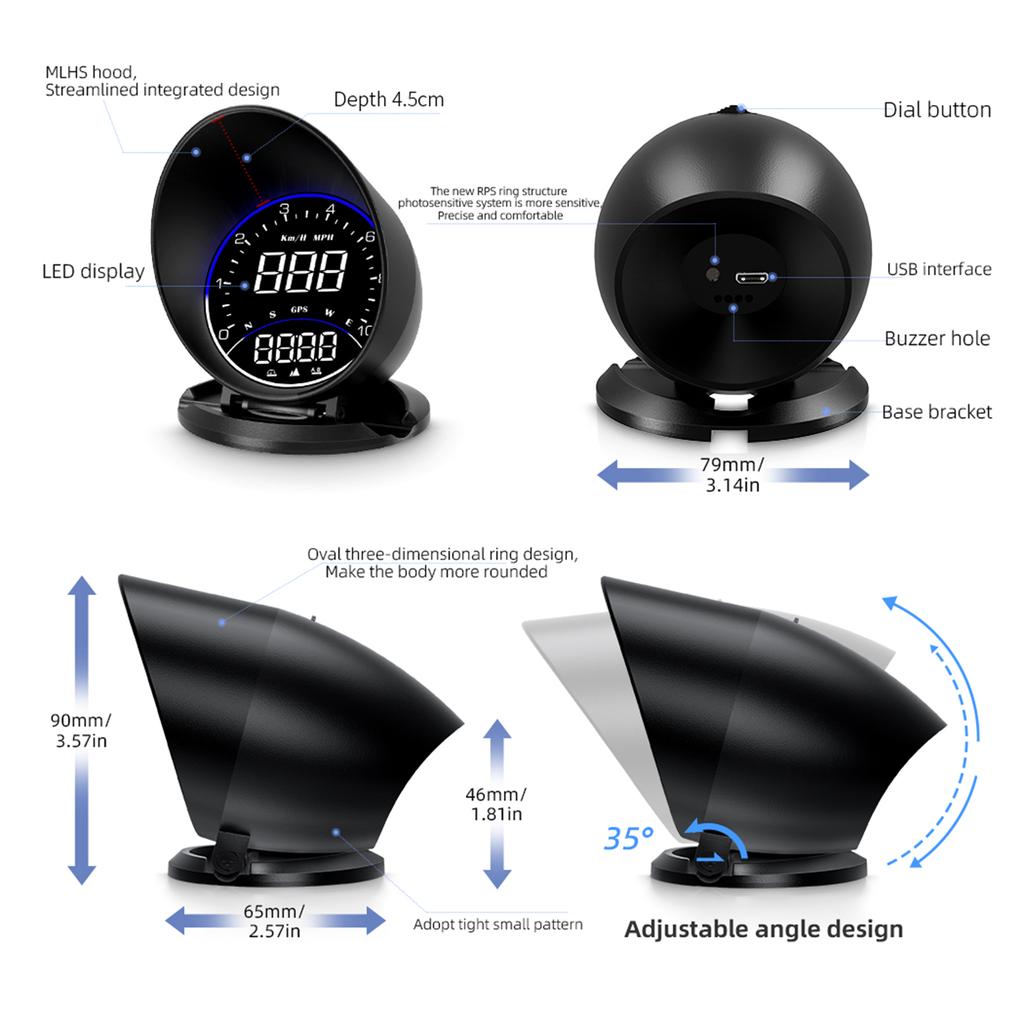 High Definition HUD Car for Head Up Display Overspeed Alarm Speedometer GPS HUD Digital Gauges Auto Fatigue Driving Remi