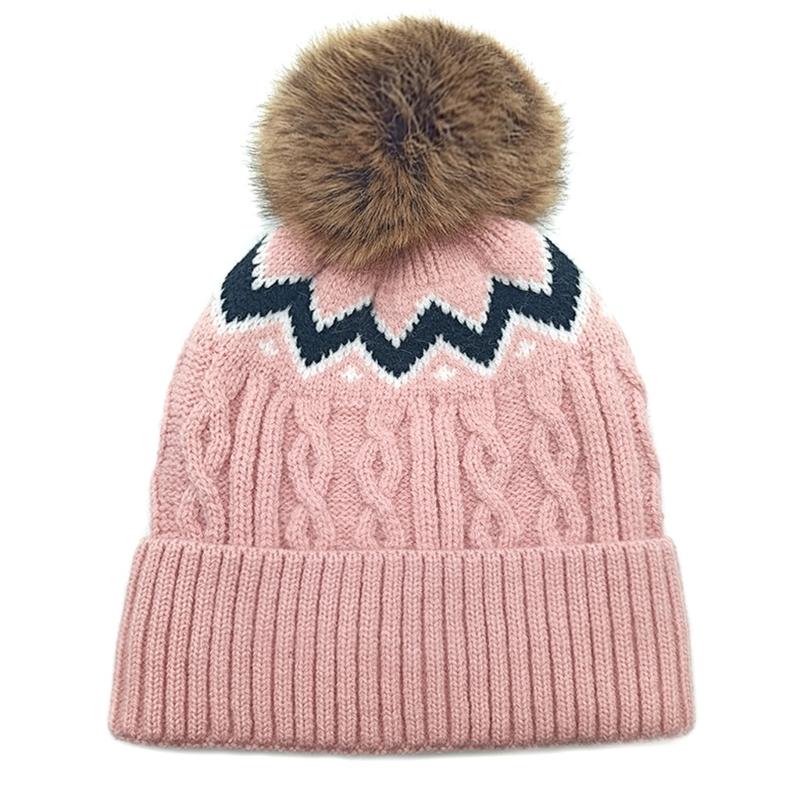Warm Acrylic Knitted Hat with Color Block and PomPoms for Winter Comfortable Wear Adult and Kids Elastic Pullover Hat