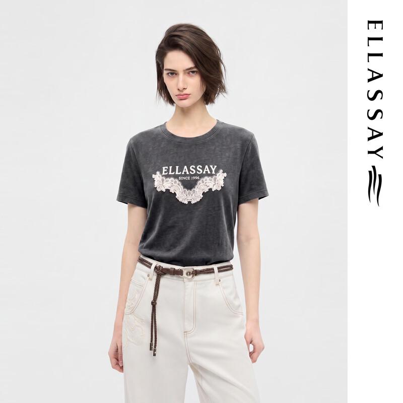 ELLASSAY Women s Cotton Lace Patch T-shirt S