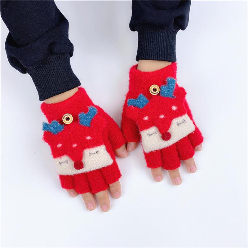 

Детские зимние теплые варежки без пальцев с откидным верхом в виде оленя для детей 4-10 лет One Size
