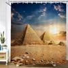Forntida Egypten Pyramid Duschdraperier Badrumsgardin Retro Mural Ökenlandskap Frabic Vattentät Polyester Badgardin
