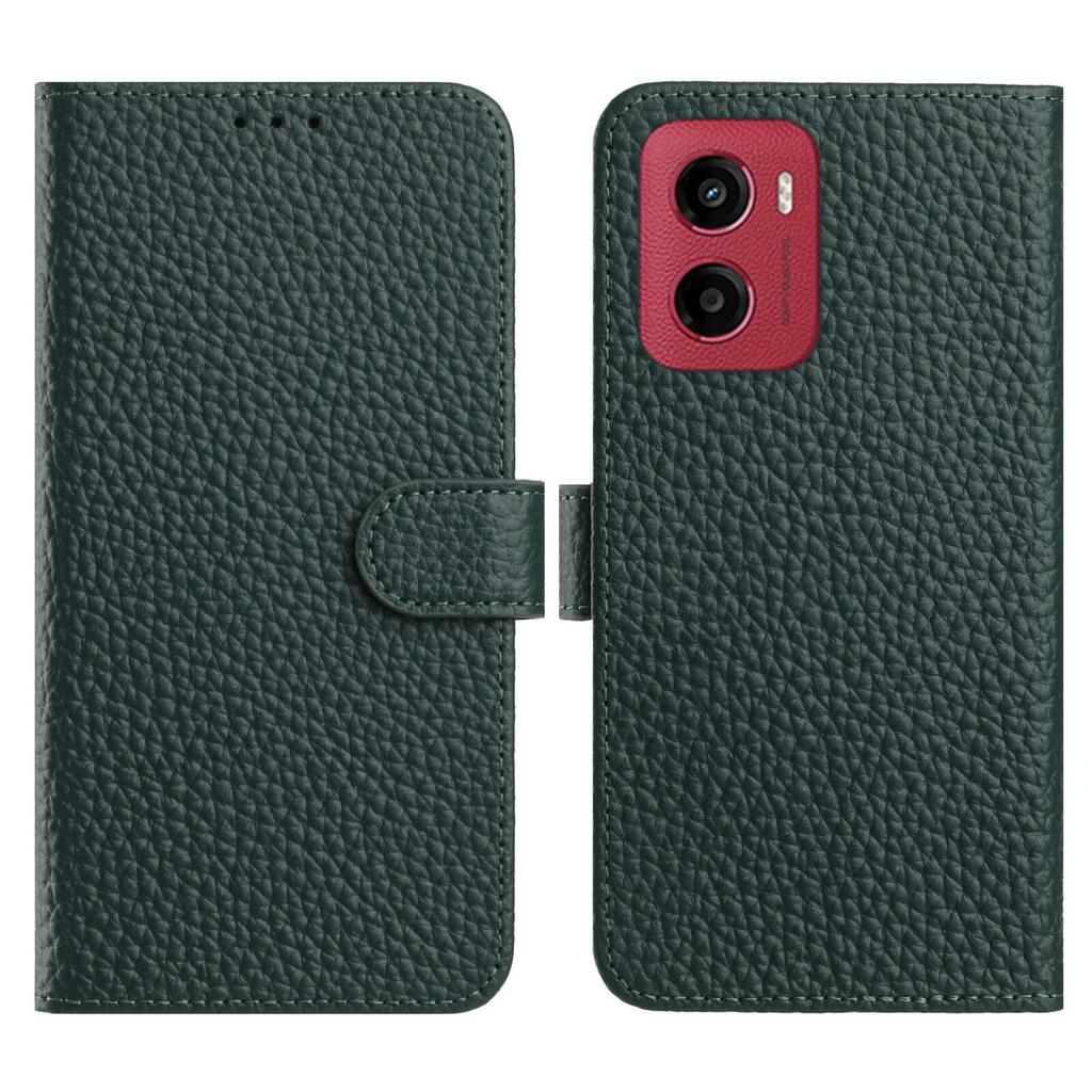 For Motorola Moto E15 4G/G05 4G Case Wallet Stand Litchi Texture Genuine Cow Leather Flip Phone Cover