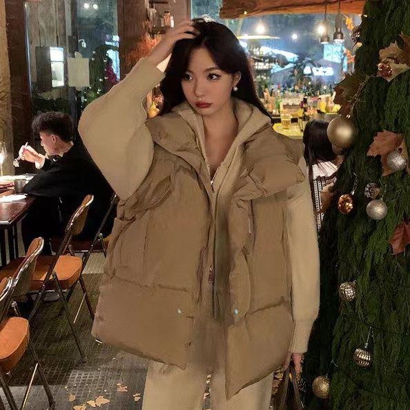 Hong Kong Style Ins Autumn and Winter Down Cotton Jacket Vest Women's Loose and Versatile Vest Jacket Women's Jacket