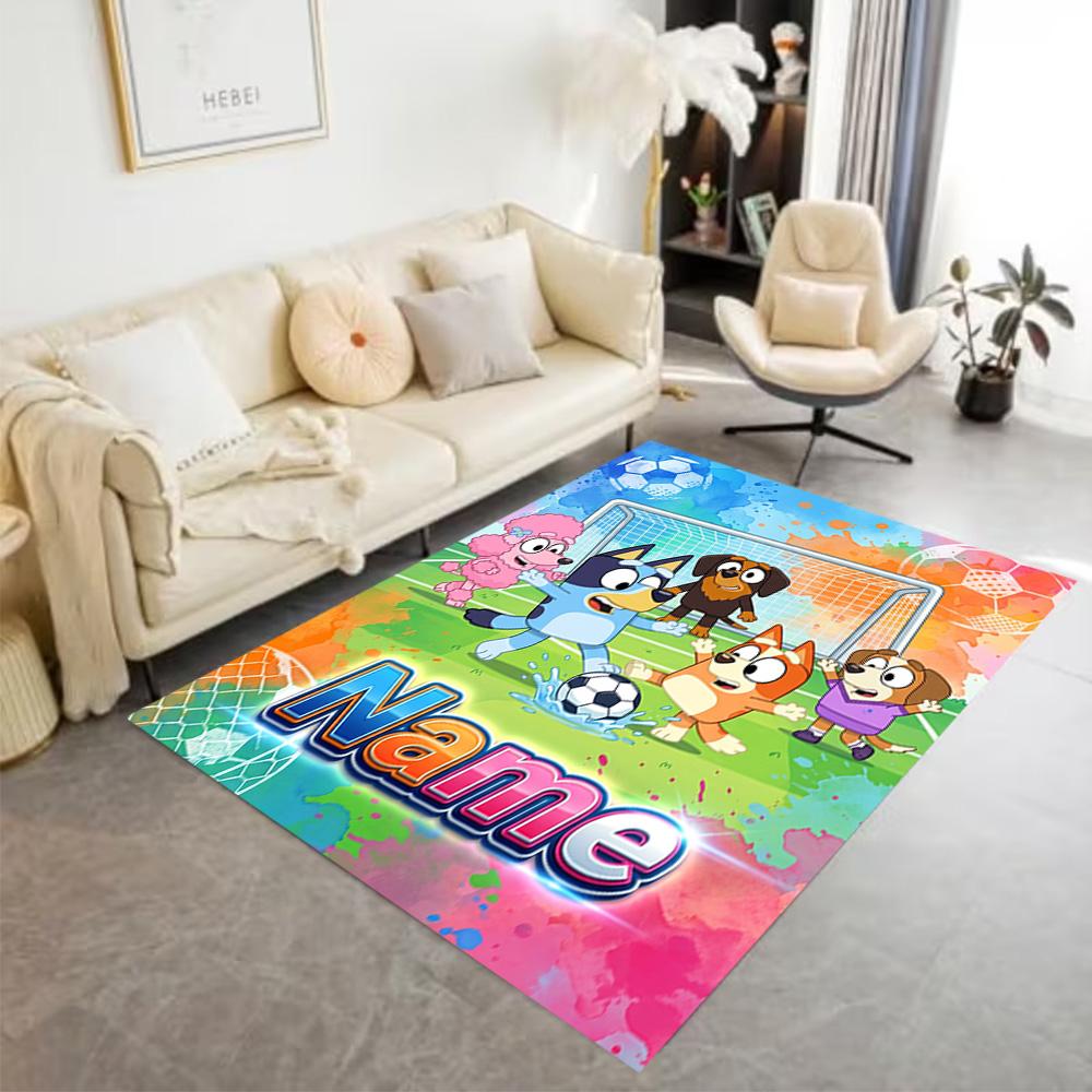 Soccer Fun Blue Dog Personalized Name Carpet Perfect for Dormitory Kitchen Foyer Decorate Room Antislip Carpet Office Home Decor Best for Christmas