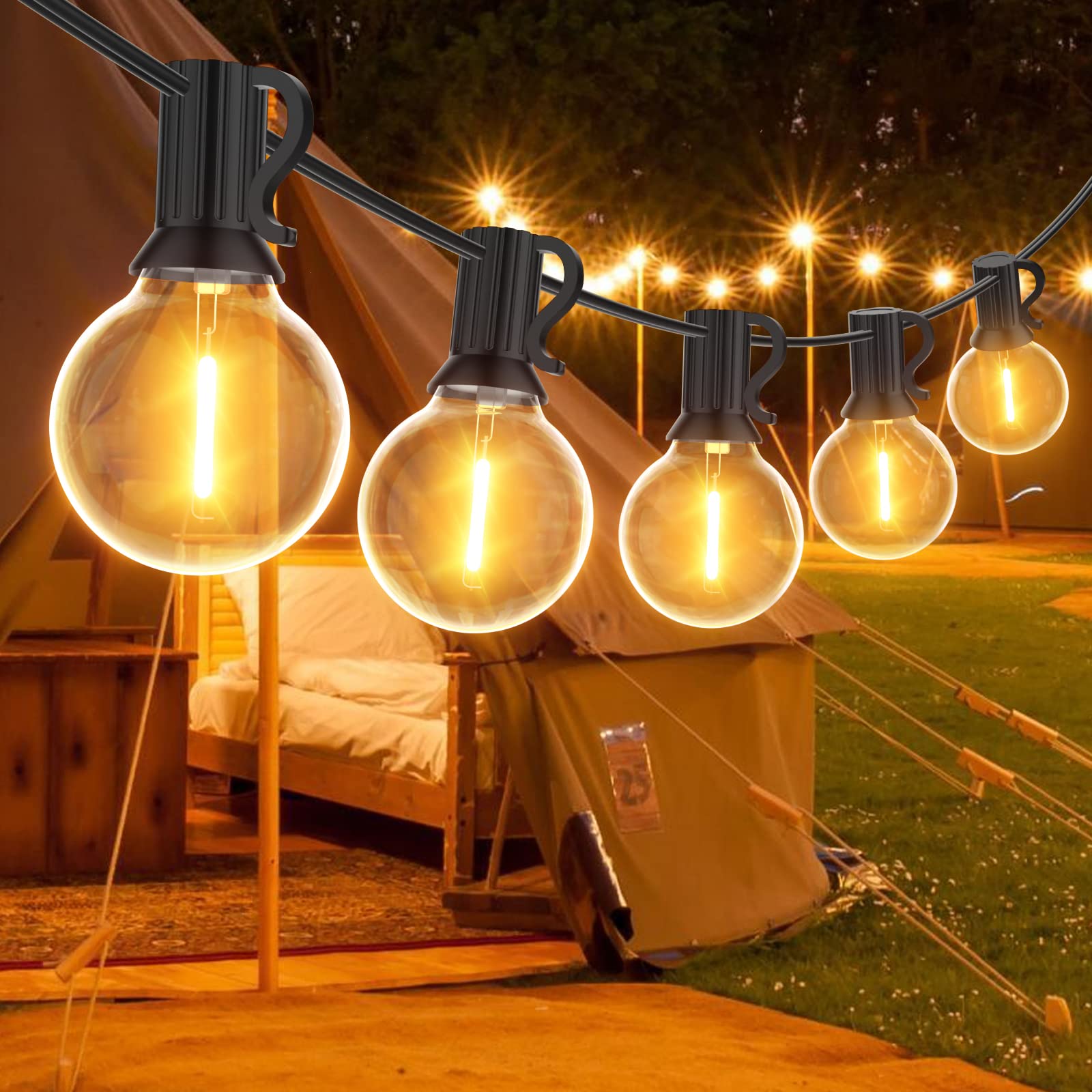 

GLUROO 15M Rainproof LED String Warm G40 E12 Garden Birthday Party School Halloween Decorations Lights, White, 25+1 Bulbs, Base, Break-Resistant,