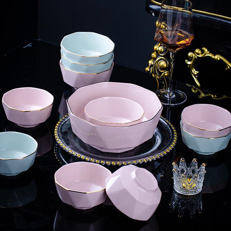 Jingdezhen Ceramic Gold-Rimmed Rice Bowl Set