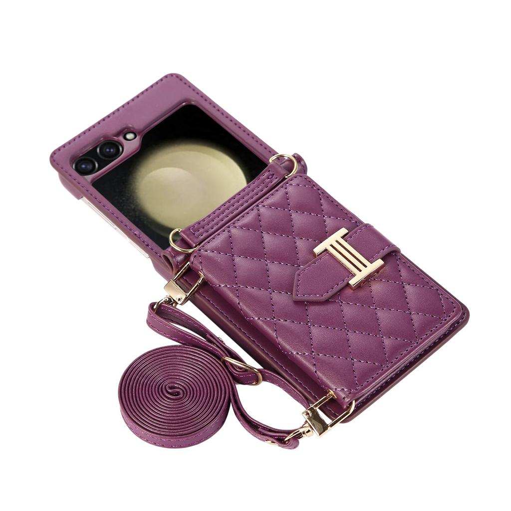 Mode Cross Body Karten Slot Brieftasche Ledertasche für Samsung Galaxy Z Flip 5 4 3 Flip5 Flip4 5G Lanyard Diamant Prägung Strap Schutzhülle