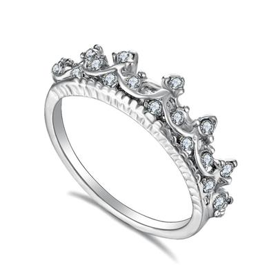 Women Rhinestone Inlaid Hollow Crown Finger Ring Wedding Jewelry Gift