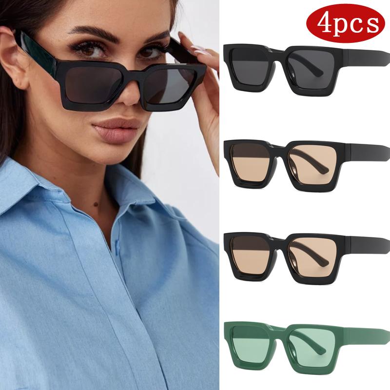 

4 шт. Новые ретро квадратные солнцезащитные очки конфетных цветов для женщин и мужчин, модные солнцезащитные очки с толстой оправой, современные женские и мужские солнцезащитные очки с защитой от УФ-лучей UV400