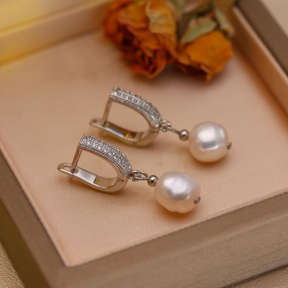 Leaf Fashion Baroque Freshwater Pearl Women's Earrings Two Wearing Methods Pearl 18K Gold Plated Zirconia Earrings Valentine's Day Mother's Day Gifts