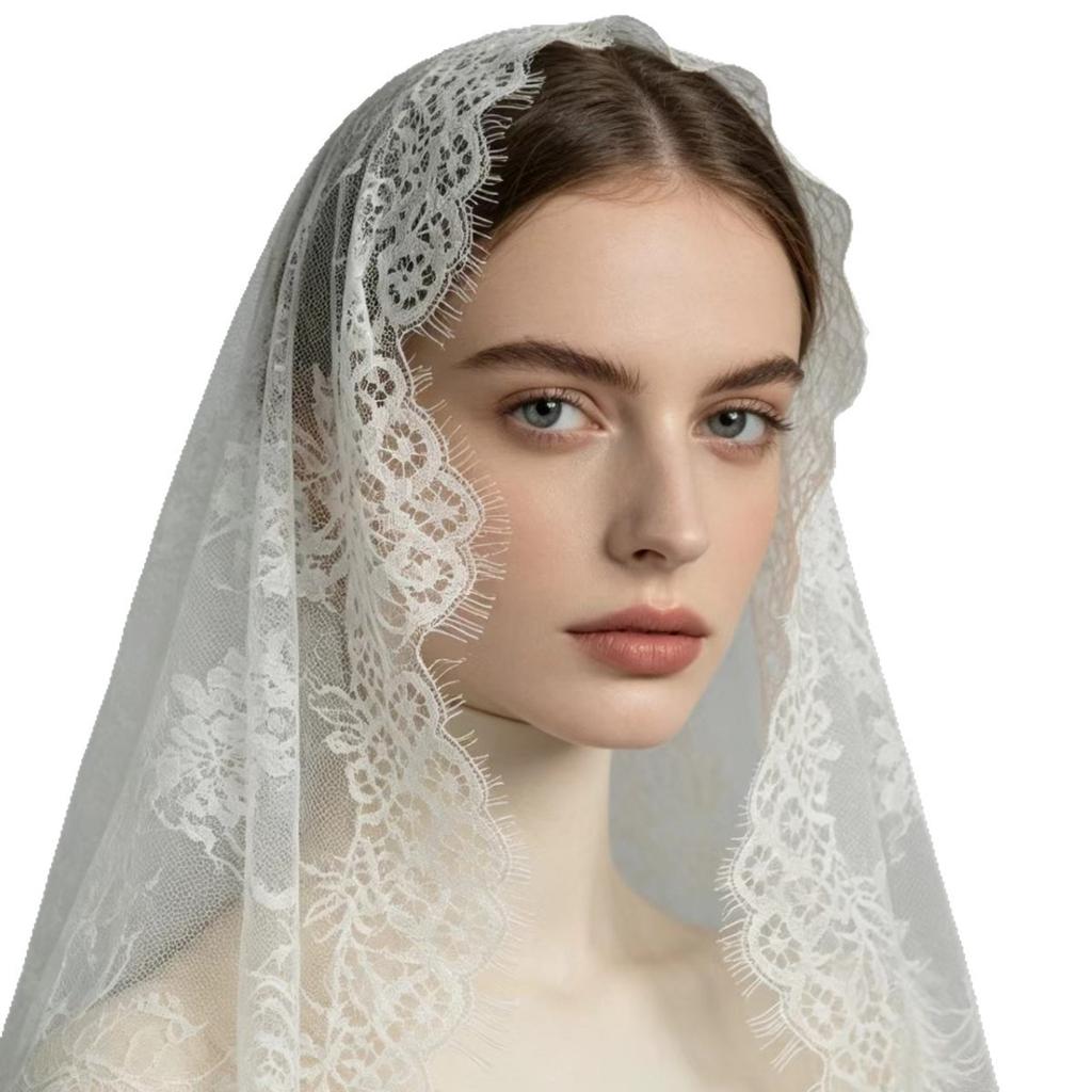 Vintage Lace Bridal Veil Short Mantilla Wedding Headcover Ruffle Edge Brides Headpiece for Wedding Ceremony Party