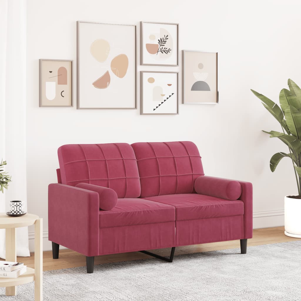2 Seater Sofa with Decorative Cushions Burgundy 120 cm Velvet