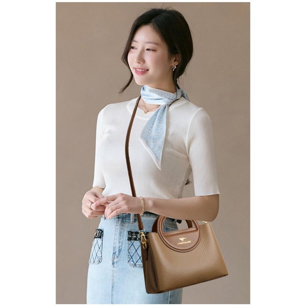 Women Textured Faux Leather Handbag with Detachable Crossbody Strap for Daily Commute