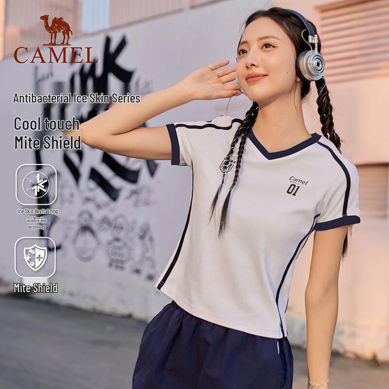 CAMEL Women s Tennis Style V-neck Sports T-shirt M