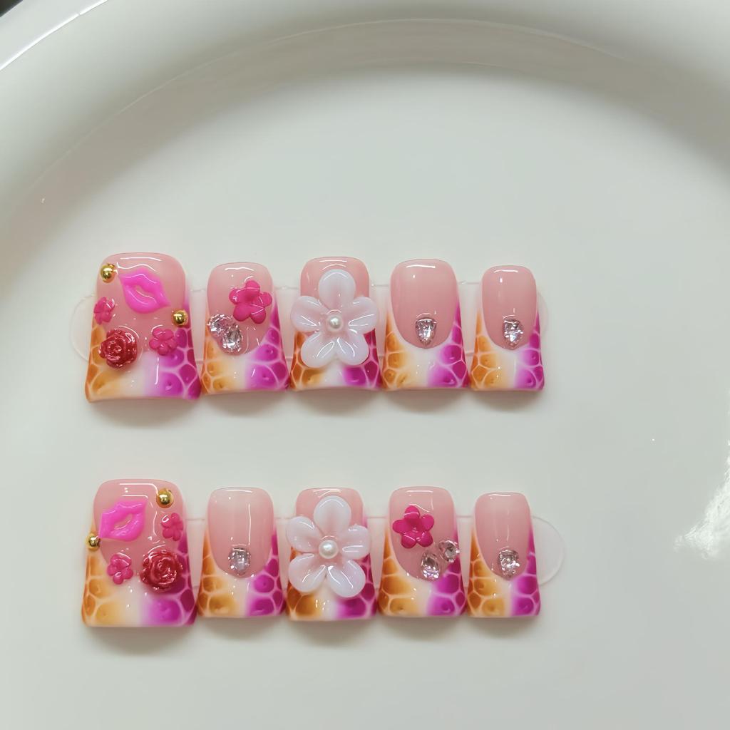 3D Stereo Gradient Wearable Nails - Duckbill Style, European & American Inspired Nail Art for Trendy Girls