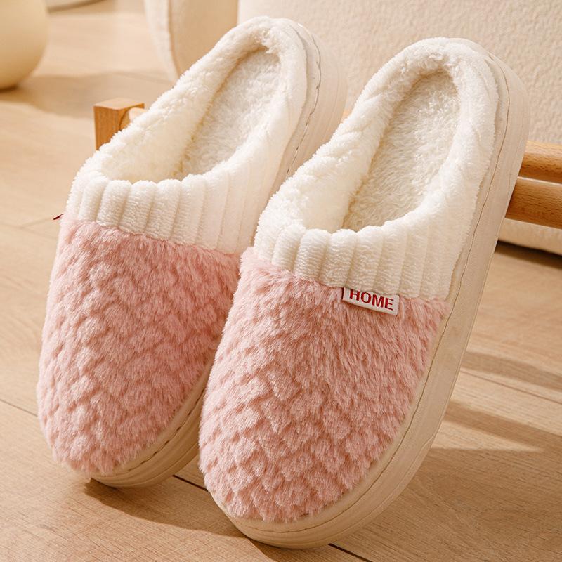 Splicing Imitation Rabbit Fur Cotton Slippers Autumn and Winter Home Indoor Thick-soled Warm Couple Plush Shoes