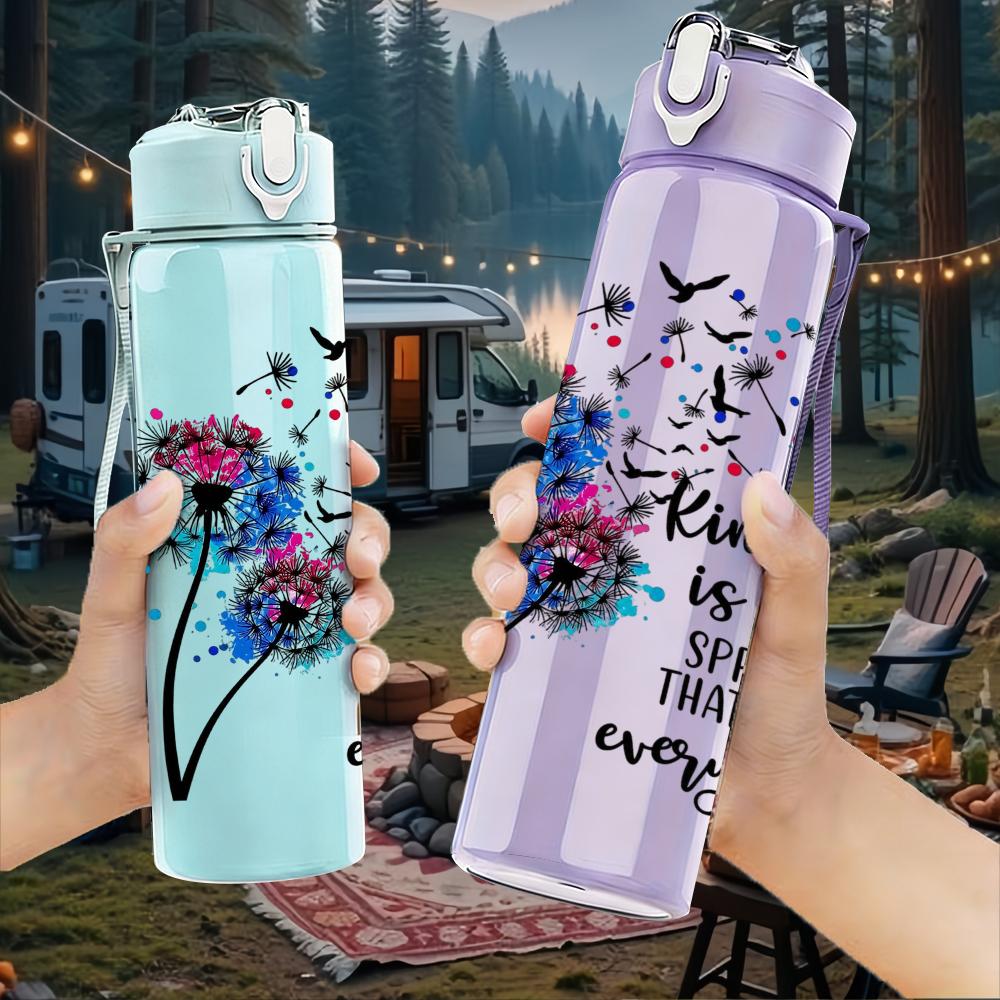 1PC Butterfly Kindness Quote Graphic,750ml Color Plastic Sports Water Bottle,Leakproof Flip Straw Lid,Suitable for Sports Office Home Use