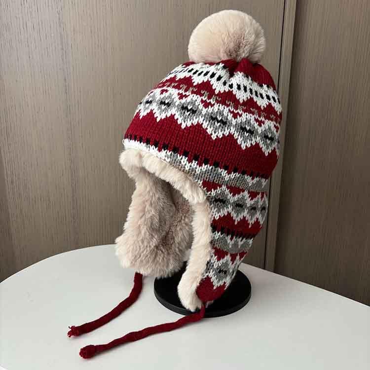 Plush Thickened Lei Feng Hat Autumn and Winter Warm Ear Protection Hat Women's Outdoor Riding Ski Hat