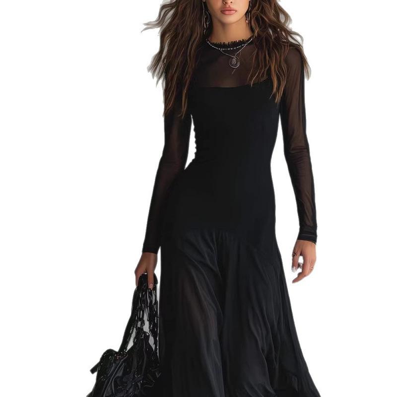 European and American women's clothing new fashionable, sexy and elegant mesh splicing long dress