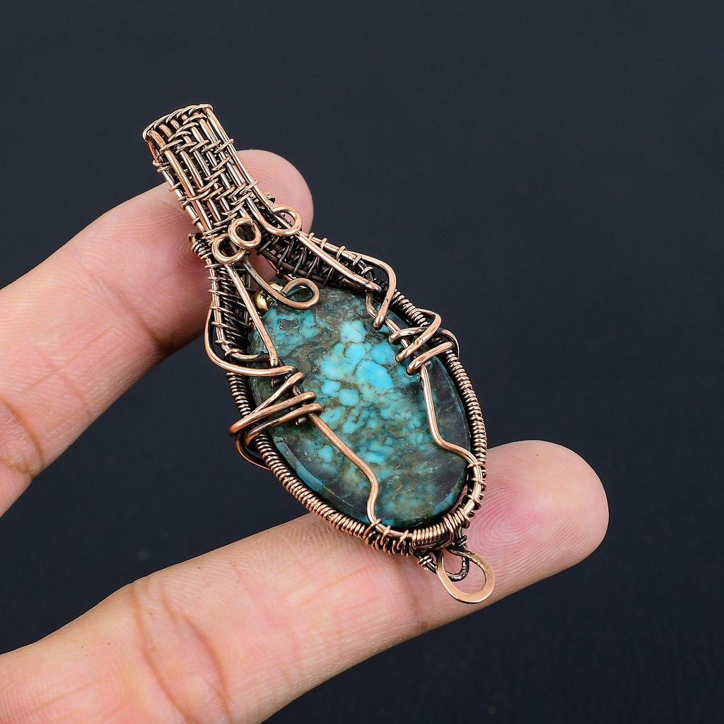 Türkis Edelstein handgemachte reine Kupferdraht gewickelt wundervoller Schmuck Anhänger