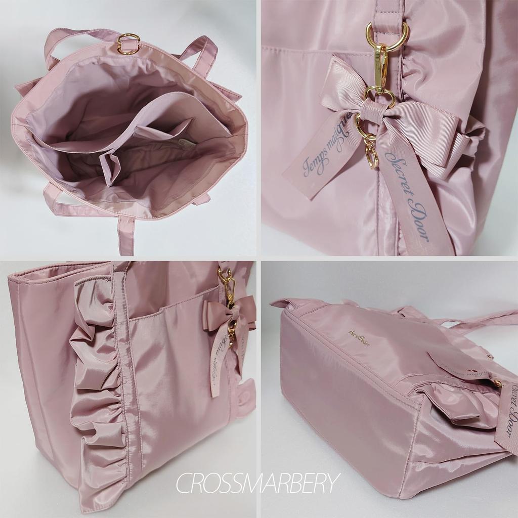 Crossmarberry Ribbon Tote Bag, A4 Size, Women's, Large, Lightweight, Frilled, Shoulder Bag, Handbag, Carry-on, Large Capacity, Perfect for Commuting,