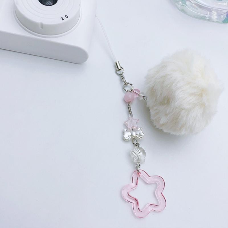 Soft Hair Ball Phone Chain Ornament Pretty Star Keyring for Mobile and Purse