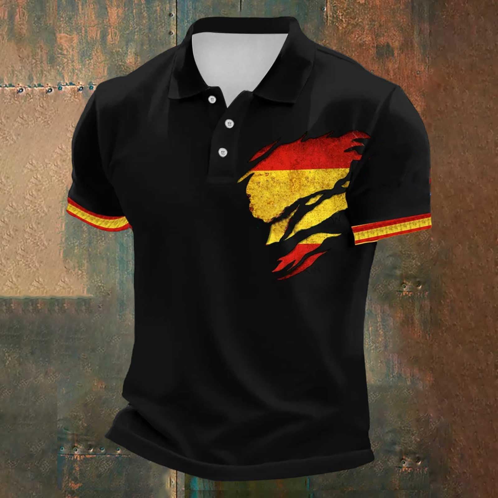 HongE Klassiek Heren Poloshirt Voetbalshirt Spanje Ge&iuml;nspireerd Ontwerp Voetbalkleding Korte Mouw Knopenkraag Top voor Sport en Casual Kleding XXL oranje