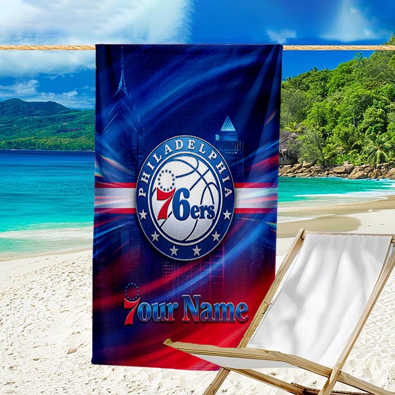 Custom Name Beach Towel 76ers Basketball Team Beach Towel, Soft Microfiber, Gift for Her/Him, Birthday, for Pool, Beach, Travel, Fan gifts