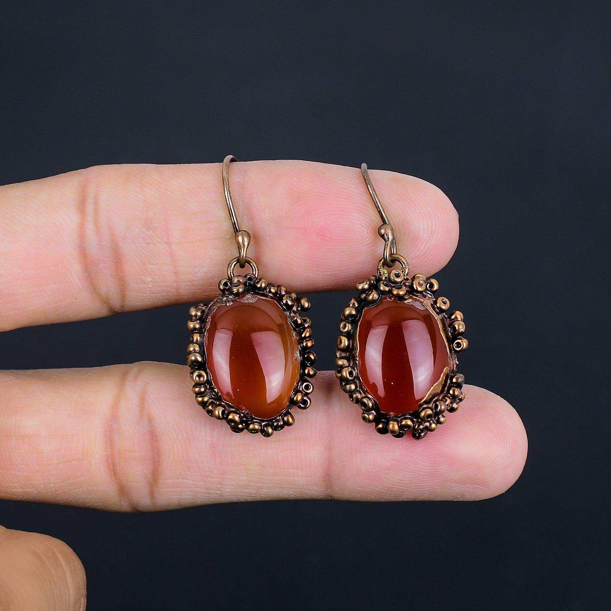 

Серьги из сердолика с гальванопокрытием медью, Ювелирные изделия с драгоценными камнями ручной работы, Подарки для жены, Совершенно новые серьги 2.55 Inches