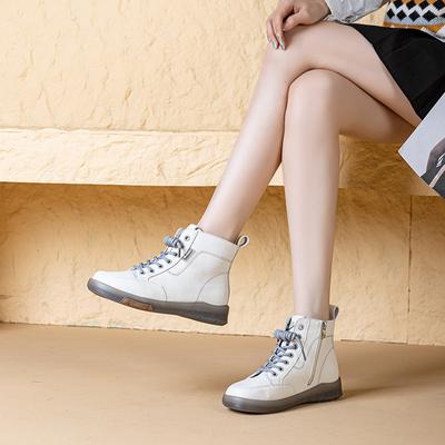 Echtleder High Top Einzelschuh Damen 2026 Übergröße Kurze Stiefel Rindsleder Sohle Seitenreißverschluss Kurze Stiefel