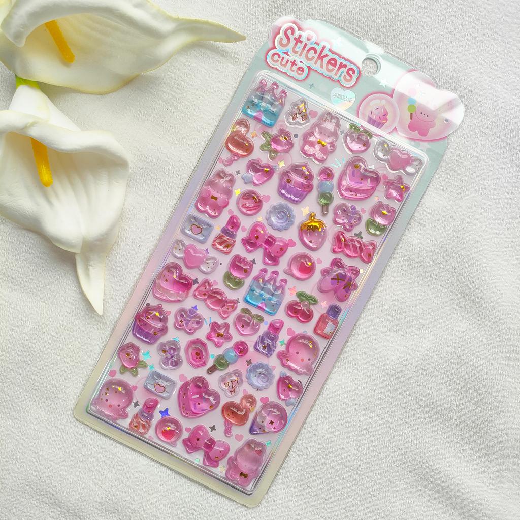 3D Shiny Crystal Stickers, Cute Cartoon Decals for Kids Scrapbook Journal DIY Craft