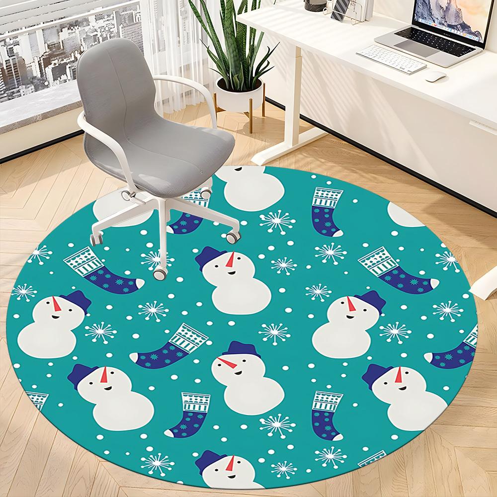 1pc Snowman Pattern Chair Carpet for Office, Round Non Slip Durable Large Size Office Carpet, Suitable for Office