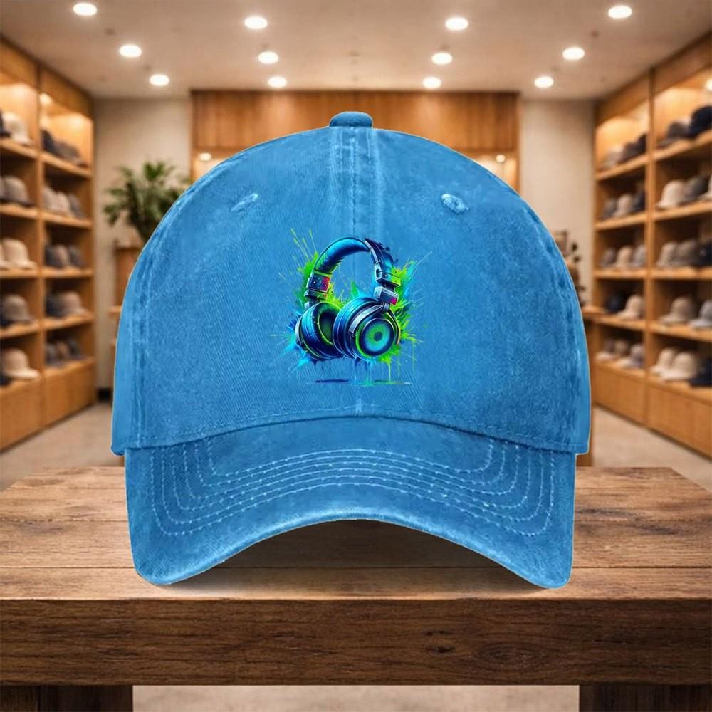 Gaming Headset Print Baseball Cap Washed Denim Adjustable Sports Hat Unisex Casual Streetwear