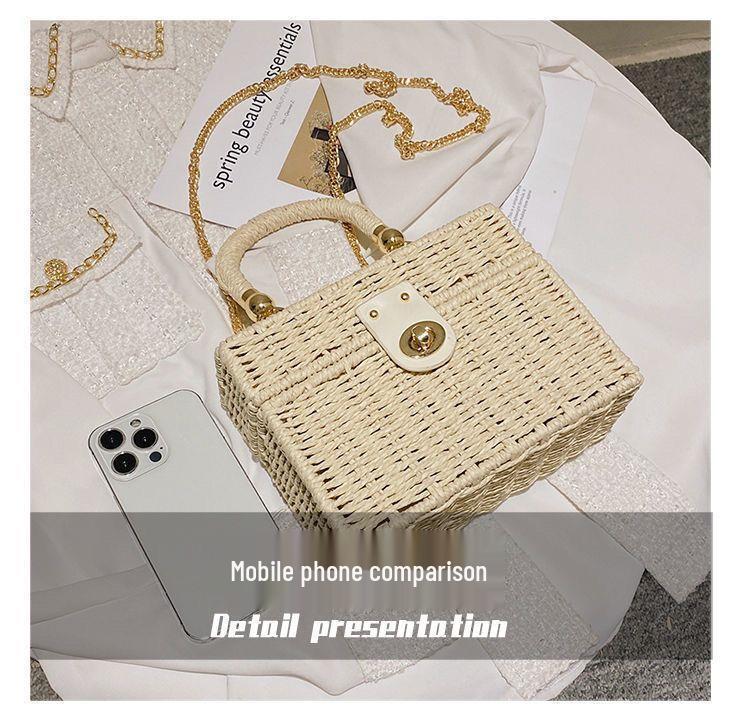 Borsa a tracolla in paglia da donna - Stile influencer francese - Piccola trousse da trucco portatile casual