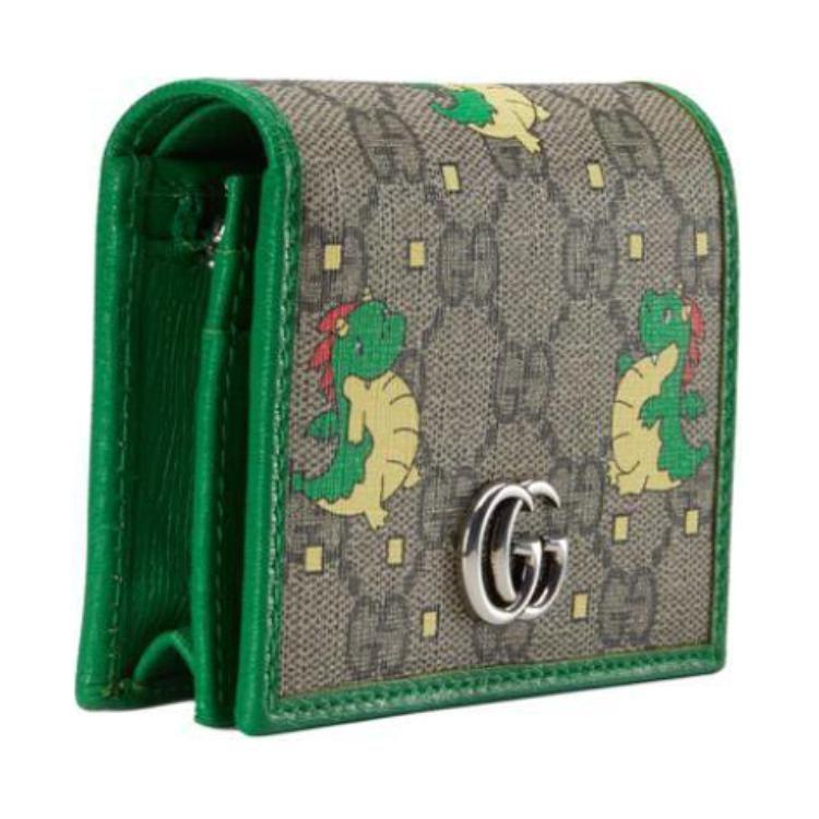 GUCCI Chinese New Year Canvas With Leather Card Holder Women's Green & Brown 774372-FACYZ-8746