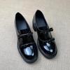 Soft cowhide~ Genuine leather bow thick heel small leather shoes women's spring new British black high heel loafers single shoes
