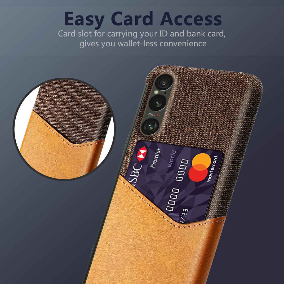 

For Sony Xperia 1 VII Case PU Leather Cloth Texture Hard PC Phone Cover with Card Holder Blue