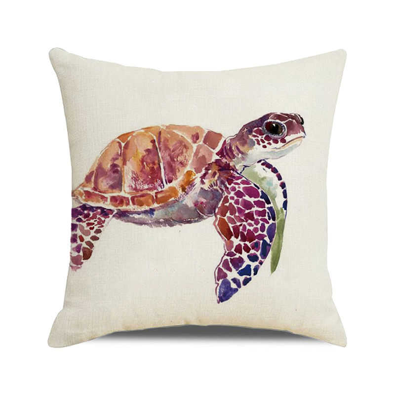 Watercolor Turtle Cartoon-style Ocean Digital Printing Short Plush Pillow Covers for Car Sofa Office Cushion Cover Home Goods