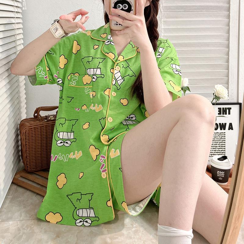 Pajamas Women's Summer Cow Crayon Small New Short-sleeved Shorts Cartoon Cute High-value Casual Style Loungewear Set