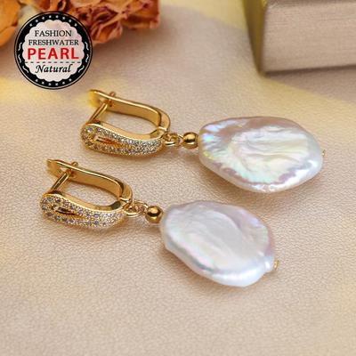 SENIKO Natural Freshwater Big Baroque Pearl Earrings Fashion Cubic Zirconia Pearl Drop Earrings For Women Party Jewelry