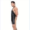Sexy Patent Leather Butcher Apron Style Halter Sexy Lingerie for Men Open Crotch Novelty Light Club Costumes Male Lingerie