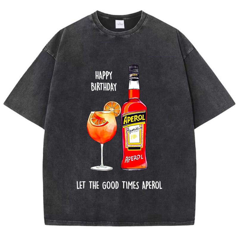 Casual Womans Acid Wash TShirts Aperol Spritz Prints Tops Distressed Crewneck Oversize Cotton Tee Shirts Trend Female Clothes