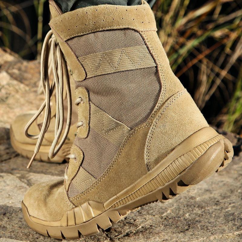 Fashion Summer Men Tactical Boots for Men Breathable Oxford Light Soft Desert Combat Shoes Men's Ankle Boot Canvas Punk Knee-high Boot