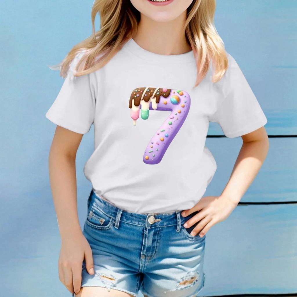Nuova T-shirt per Bambini con Stampa del Numero 67 Abbigliamento per Bambine T-shirt Girocollo Casual Comoda Manica Corta Abbigliamento