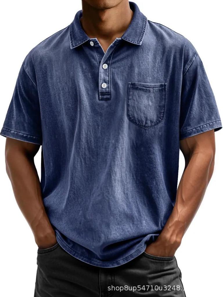 Men's Pure Cotton Casual Button-Down Polo Shirt (Short-Sleeve, Versatile)