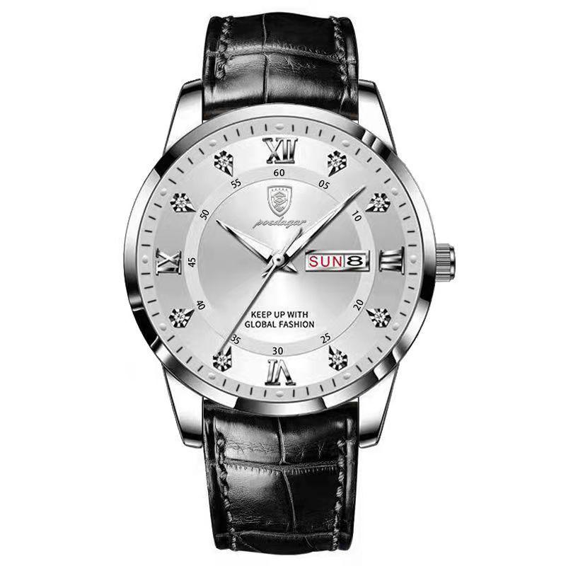 POEDAGAR Casual High Quality Men Watch Waterproof Luminous Leather Original Wristwatch Quartz Business Watches for Men Reloj